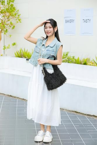 Large Furry Hobo Shoulder Crossbody Bag for Women Faux Fur Fuzzy Plush Purse and Handbag With Long Chain Strap4
