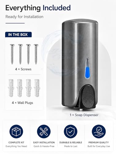 Image of BATH GURU Wall Mounted Soap Dispenser 300ml | Manual Liquid Soap Dispenser for Bathroom Kitchen | ABS Plastic Hand Wash Dispenser with Press Button, Refillable, No Leak | Home & Commercial Use, Grey
