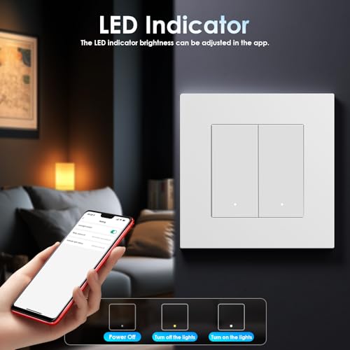 BSEED Smart Zigbee Schalter mit Steckklemme, Smart Lichtschalter Funktioniert mit Alexa & Google Home, Timing-Funktion, PC Rahmen, Zigbee Hub & Neutralleiter Erforderlich, 2 Fach 1 Weg, Wei&szlig;