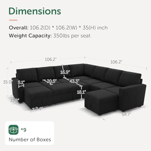 Image of HONBAY Modular Sectional Sleeper Sofa with Pull Out Couch, Oversized U Shaped Sleeper Pull Out Bed with Storage Sectional Couches for Living Room - Black