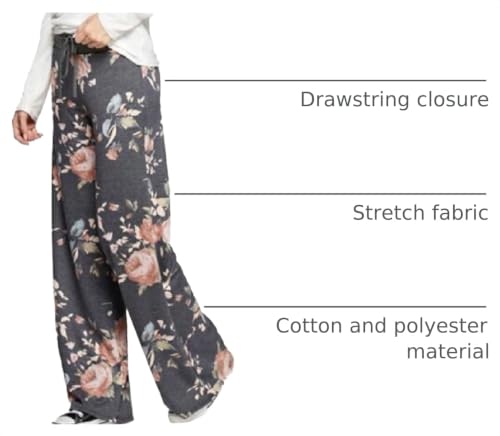 Image of iChunhua Women's Comfy Stretch Floral Print Drawstring Palazzo Wide Leg Lounge Pant