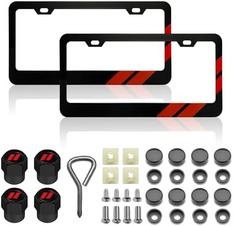 License Plate for Dodge Premium Black Steel License Plate Holder Compatible All Vehicle License Plate Tag Cover Fit Accessories Included (red) (for Dodge)