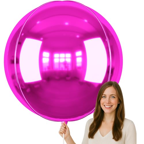 Image of 50 Inch Metallic Hot Pink Round Foil Balloons 3pcs Large Mylar Balloons | Jumbo Giant Helium 4D Ball Balloons for Birthday Party, Graduation, Wedding, Christmas, New Year, Disco Prom Party Decoration