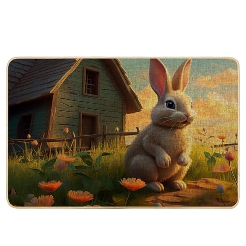 Zerbino pasquale primavera natura cabina coniglietto erba floreale nuvola paesaggio verde smeraldo gomma assorbente antiscivolo impermeabile lavabile porta d'ingresso interno esterno casa garage