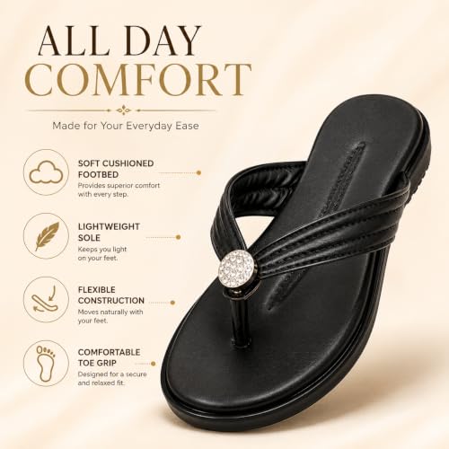 Image of Women Stylish Toe Ring Flats | Cushioned Comfort Slip-On Sandals | Anti-Slip Daily Wear| Lightweight Casual Footwear KS913