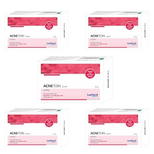 Image of Acnetoin Salicylic Acid Soap 1% with Tea Tree Oil | Daily Use Body Bar for Oily Skin | Gentle Cleansing Soap for Back, Chest, and Shoulder | Face and Body Wash Bar for Acne-Prone Skin - 75g (Pack of 5)