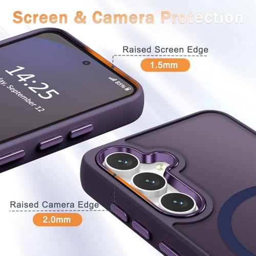 Image of YENAPOON for Samsung Galaxy S24 FE Case, Matte Magnetic Phone Case with 1 Screen Protector, Support for Magsafe, Translucent Frosted Slim Shockproof Protective Cover for Samsung Galaxy S24 FE, Purple