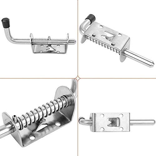 luou 5 PCS Spring Loaded Latch,Spring Latch Lock Pin Utility Barrel Bolt Metal Lock,Stainless Steel Sliding Gate Bolt with Grip and Screws,for Gate Shed Door Tailgate Trailer Garage - Image 4