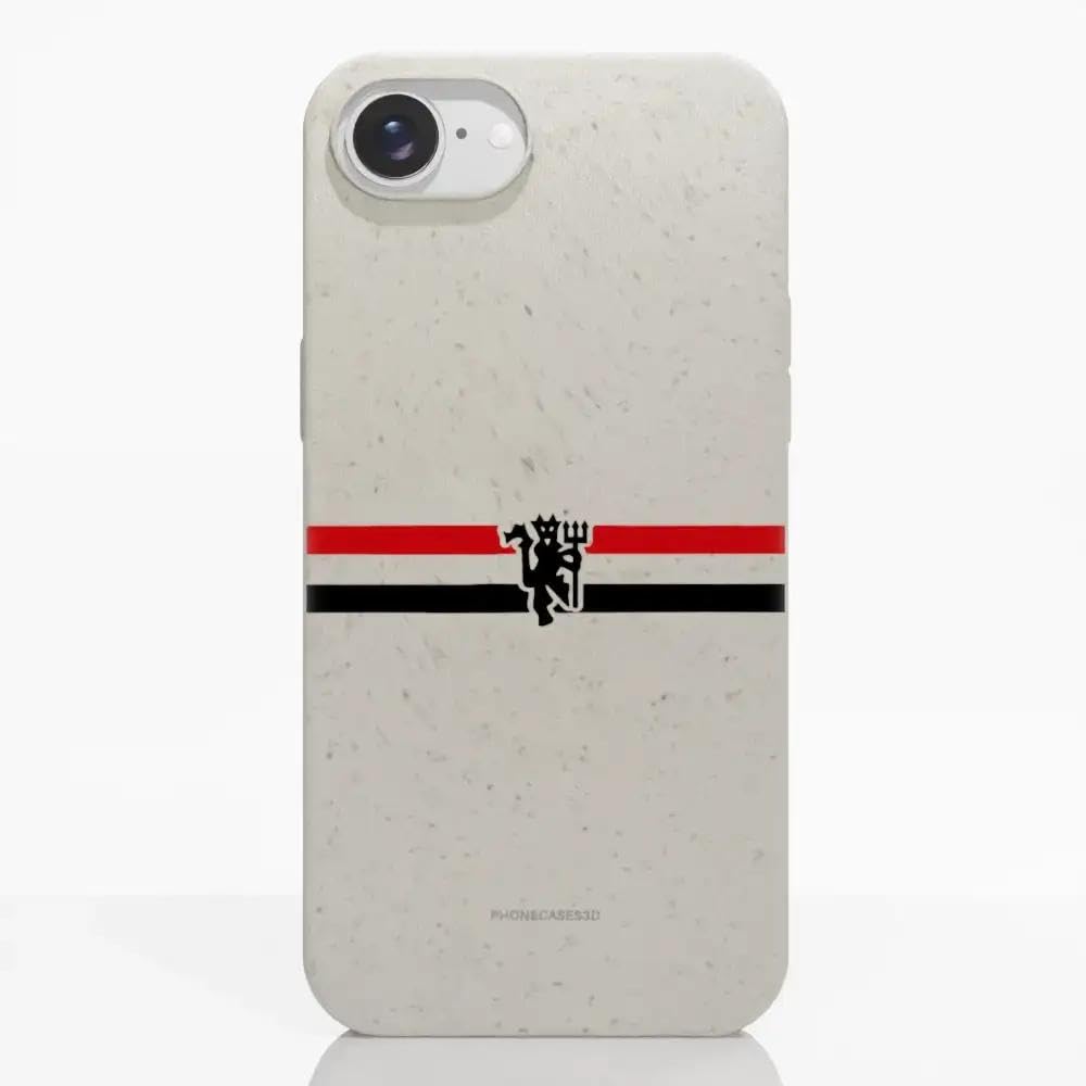 PHONECASES3D – Phone Case compatible with Apple iPhone 16e Manchester United FC – Diagonal Stripes & Devil – Ergonomic Design – Lightweight & Durable Protection – White