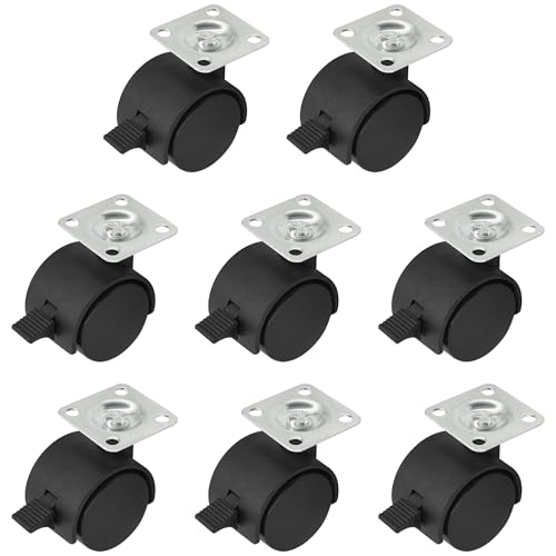 8 PCS Universal Swivel Casters with Brakes – 360° Rotating Castor Wheels for Carts, Shelves, and More (Black, 1 inch)