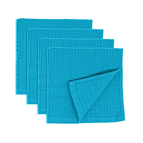 GILDEN TREE Waffle Towels Wash Cloths for Showering, Exfoliating Washcloth Face Towels, Quick Dry Towel Cotton Washcloths Set of 4, Classic Style (Aqua)