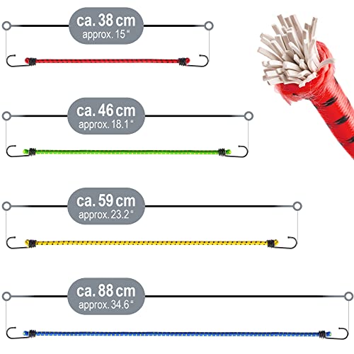 com-four® 10x Spanngummi mit Haken Expander Set – extra Starke Gepäckspanner, 4 Verschiedene Längen – ideal für Auto, Fahrrad, Camping – Expanderseil mit Metallhaken belastbar bis 30 kg