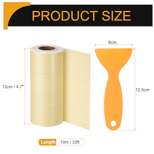 Image of HARFINGTON Wood Grain Repair Tape 4.7 Inch x 33ft Self Adhesive Repair Patch Tape Simulated Wooden Floor Tapes with Plastic Scraper for Tables Doors Windows Furniture, Yellow Fir