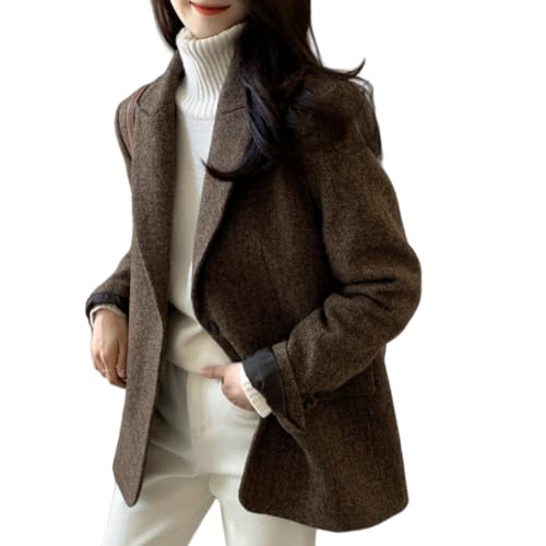 Blazer Mujer Chaqueta Blazer De Tweed con Espiga para Mujer Chaqueta De Traje Informal De Oficina con Abertura Frontal Elegante Gabardina De Mezcla De Lana De Dos Botones Abrigo De Invierno Tipo tre
