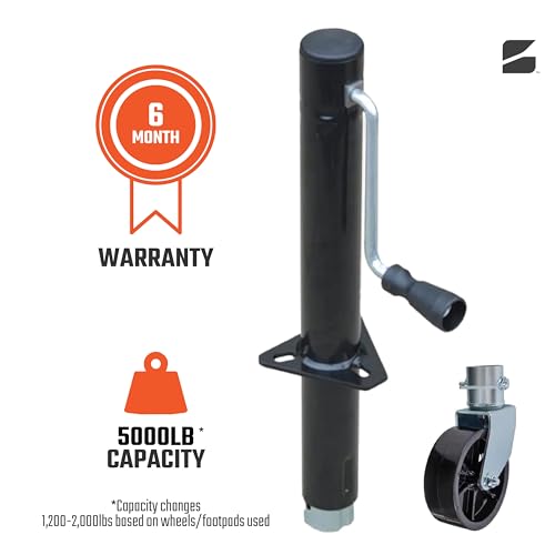 Image of Bastion Distribution Side-Wind Trailer Jack Bundle | 5000 lb Jack with Footpad + 1200 lb Single Caster | Manual Crank | A-Frame Mount | Camper, Utility & Boat Trailer Ready