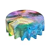 Art Abstract Bright Rainbow Oil Pattern Tablecloth, Abstract Art Rainbow Border Print Easy Care Fabr