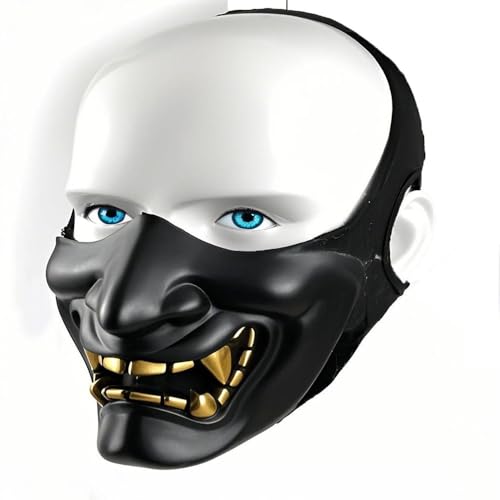 PAIRSOFTWIN Halloween Oni Kabuki Samurai Hannya Ninja Demon Knight Masks Half Face Protective for Airsoft (Black)
