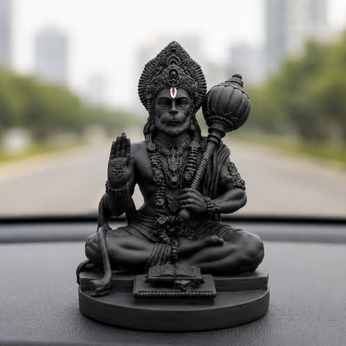 Image of UNOVATE Hanuman Idol for Car Dashboard, Home, Office Desk - Hanuman Murti for for Pooja, Temple Showpiece, Decoration, Festivals and Gifting. (Black Idol)