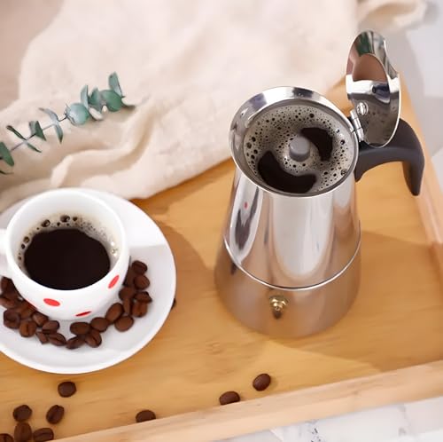 Image of Stainless Steel Moka Pot Espresso Maker,Stovetop Moka pot,Percolator Coffee Pot,Italian Coffee Maker,Cuban Cafe Brewing,Greca Coffee Maker (4 CUP)