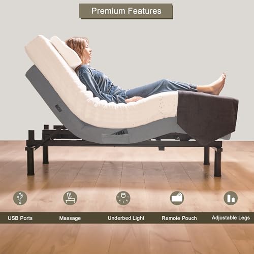 Image of Irvine Home Collection Split King Adjustable Bed Base - Dual Massage - USB Ports - Zero Gravity - Underbed Light - Wireless Remote - Zero Clearance - Anti Snore - Memory Positions