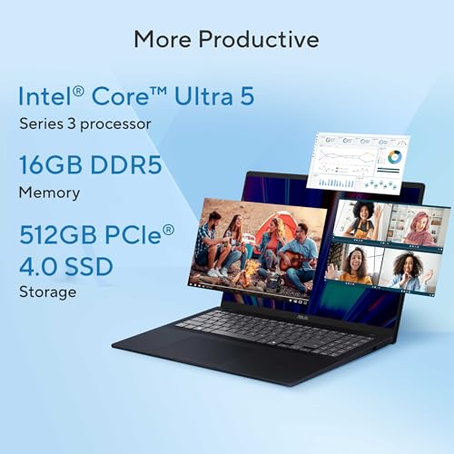 Image of ASUS Vivobook 16 (2026),Smartchoice,Intel Core Ultra 5 325 (Series 3), Intel iGPU,16GB RAM,512GB SSD,FHD+, 16 inch(40 cm),Win11,M365 Basic(1Y),Office 24,Quiet Blue,1.88 kg,X1607AA-MB037WS, Copilot+ AI PC
