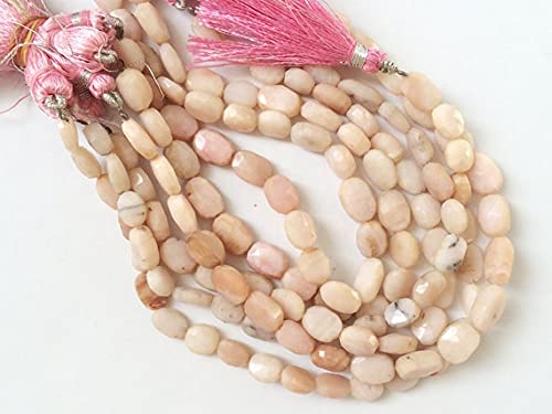 LKBEADS 1 Strand Natural Peruvian Pink Opal Beads, Pink Opal Faceted Oval Nuggets 8 Inch 7-8 mm