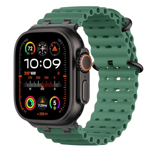 Bracelet Apple Watch Ultra 49mm S10 46mm 45mm respirant, connecteur métal sport noir vert