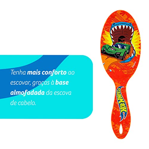 Condor, Escova de Cabelo Hot Wheels, Almofadada, Pinos Plásticos com Pontas Protetoras, Portátil, Mu