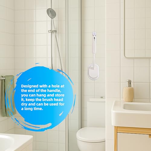 Image of Long Handle Sponge Scrub Bathroom Brush, Sponge Cleaning Brush with Handle Large Wall Scrubber Shower Long Handles Brush for Tableware, Kitchen, Toilet, Bathroom Cleaning Tools Accessories White