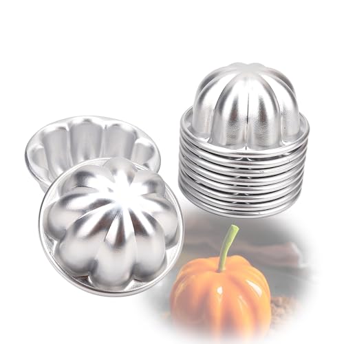 10pcs Various Half Ball Pumpkin Grape Vollyball Shell Aluminium Tart Mould Jelly Pudding Cup Cupcake Mold Baking Tools (R13 Small pumpkin)