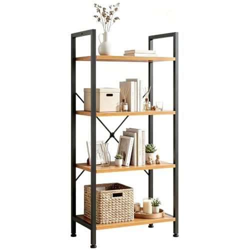 Image of HealSmart 4 Tier Bookshelf, Free Standing Book Shelf Home Office Bookcase Shelf Storage Organizer for Bedroom, Bathroom, Living Room, Office, Balcony, Wood