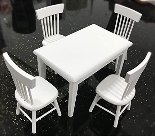SXFSE Dollhouse Decoration Accessories, 1:12 Dollhouse Miniature Furniture Wooden White Dining Table Chair Model Set