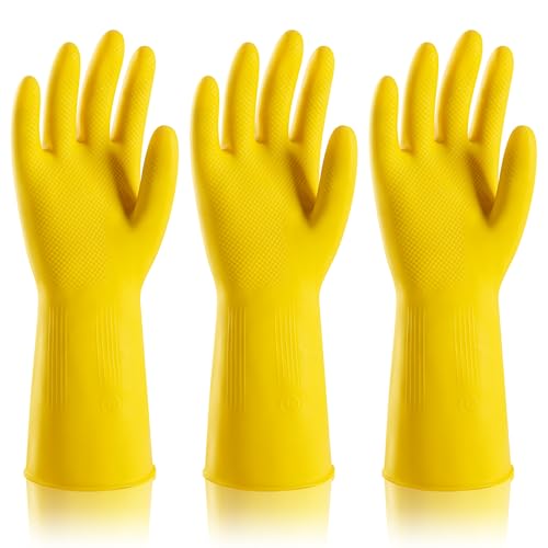 ThxToms 3 Pairs Large Cleaning Gloves, Reusable Natural Rubber Dish Gloves, Durable Waterproof Design for Kitchen, Bathroom & Dishwashing, Multipurpose & Comfortable To Use