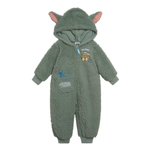 Image of STAR WARS The Mandalorian Grogu Cozy Sherpa Zip Up Cosplay Coverall Newborn to Infant Sizes (Newborn - 24 Months)