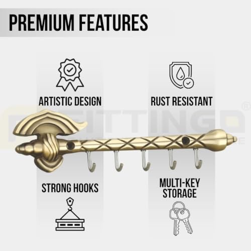 Image of Ace Zinc Metal Wall Mounted Key Holder with Hooks for Home, Kitchen & Entryway,Durable Heavy Duty Decorative Key Rack Organizer for Keys, Vintage Style - Antique Finish-| 3 Years Warranty |