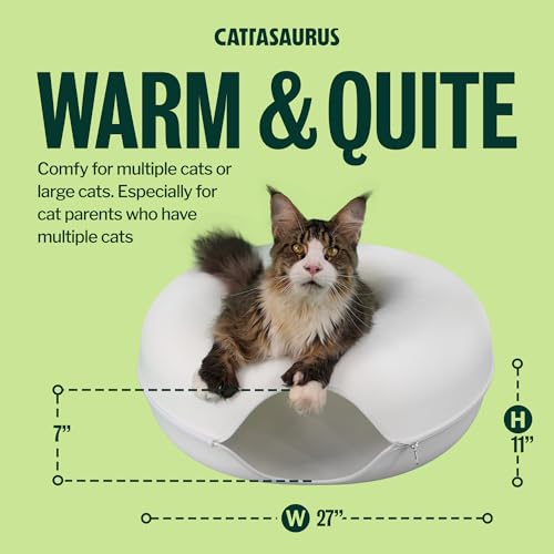 Image of Cattasaurus Peekaboo Cat Cave, Extra Spacious for Multiple & Large Cats 15+ lbs, Scratch Detachable Cat Beds for Indoor Cats, Washable Tunnel Bed, Comfy Donut Tunnel (White, Jumbo)