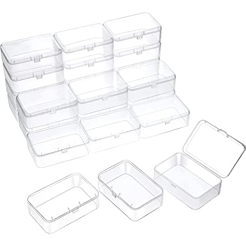 Quesuc 12 Packs Small Clear Plastic Beads Storage Containers Box with Hinged Lid for Storage of Small Items, Crafts, Jewelry, Hardware (68 x 51 x 25 mm) Cover
