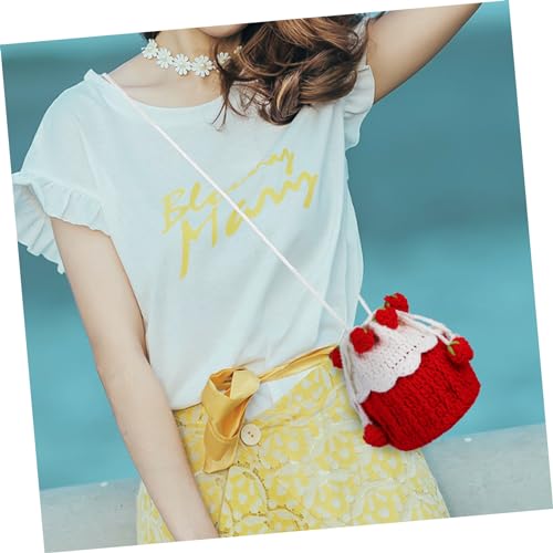 Strawberry Crochet Bag Adorable Drawstring Handbag for Women Versatile Knitted Barrel Purse for Daily Use and Travel Cute Strawberry Design4