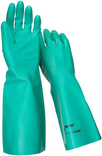 Ansell Sol-Vex 37-165 Nitrile Glove, Chemical Resistant, Straight Cuff, 15" Length, 22 mils Thick, Large (Pack of 12 Pairs)
