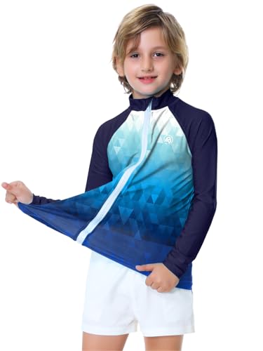 Image of AOBUTE Unisex Kids Zipper Rash Guard Boys UPF 50+ UV Protection Sun Shirt with Thumb Hole 3-12 Years