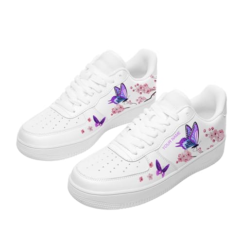 Custom Name Fashion Sneakers, Personalized Cute Butterfly Womens Sneakers Casual Walking Everyday Shoes, White Dress Sneakers for Women Adult Unisex3