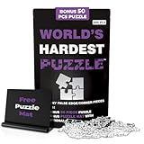 World's Hardest Puzzle ® - Clear Impossible Puzzle for Adults - Funny, Difficult, & Challenging - Hard Acrylic w/False Edges & Corners - Free Mat + Bonus 50pc Jigsaw - Cool Unique Gift - 200 Pieces