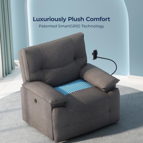 Image of The Sleep Company Luxe Grande Recliner Sofa | Non-Revolving| Patented SmartGRID Technology | 1 Seater | Premium Upholstery | Built-in Mobile Holder | Wireless Charging | Free Installation | Grey