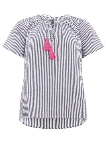 Zwillingsherz Baumwoll Bluse für Damen Frauen Mädchen - Hochwertiges Kurzarm Oberteil Top Shirt Hemd - Kordel mit Tasseln Streifen - Frühling Sommer