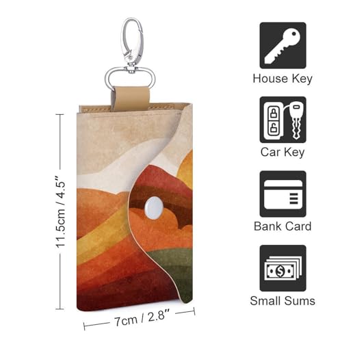 Minimalist Abstract Thanksgiving Sunset Key Holder Bag PU Leather ID Card Holder Keychains Case Cover for Men Women2