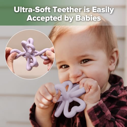 Image of Haakaa Silicone Clover Teether - Food Grade Silicone Teething Toys for Babies 3-6 Months 6-12 Months, Soft & Easy Hold Chew Toy for Infant, BPA Free (Lavender)