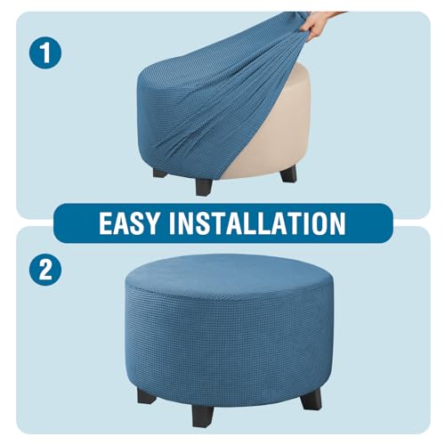 Image of H.VERSAILTEX Ottoman Cover Stretch Ottoman Slipcover Round Ottoman Storage Cover Folding Stool Covers Furniture Protector Cover for Footrest Ottoman Fit Dia 30 inch - 41 inch, Dusty Blue