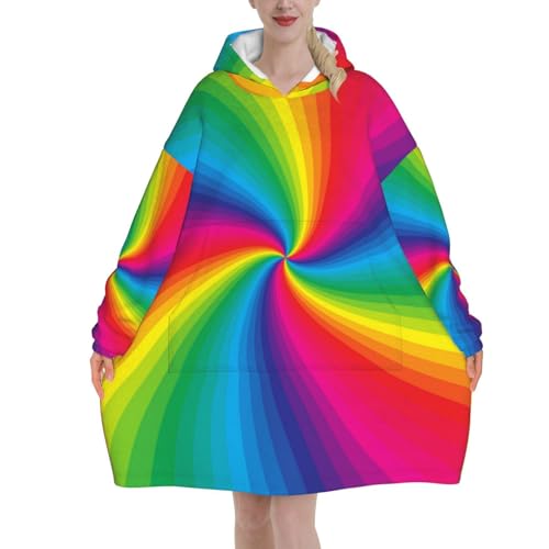 Couverture à capuche oversize femme arc-en-ciel en flanelle chaude et ultra douce
