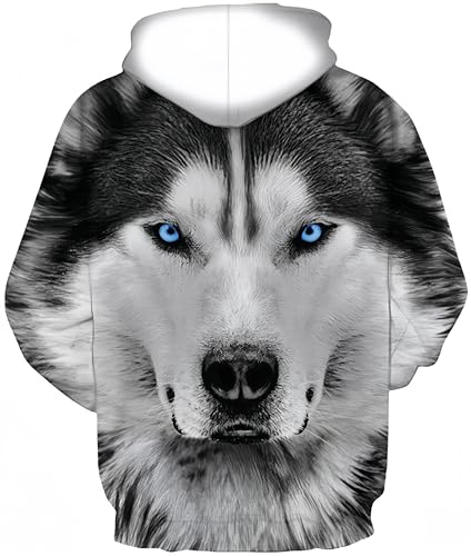 Ocean Plus Herren Mehrfarbig Hoodie Schädel Kapuzenpullover Bunt Wolf Pulli Totenkopf Sweatshirt mit Kapuzen (L/XL (Brustumfang: 114-134CM), Husky)