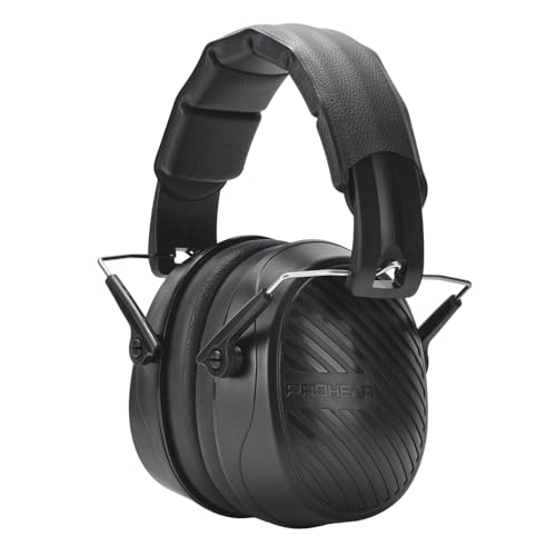 PROHEAR 038 Ear Protection Safety Earmuffs for Mowing, 28dB Noise Reduction Passive Hearing Protector, Compact Foldable Headset for Shooting Construction Power Tools, Black